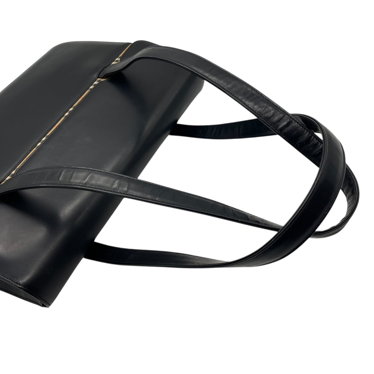 Authentic BURBERRY Black Nova Check Shadow Horse Leather Handbag Shoulder Bag Silver Hardware Women's Flap Closure