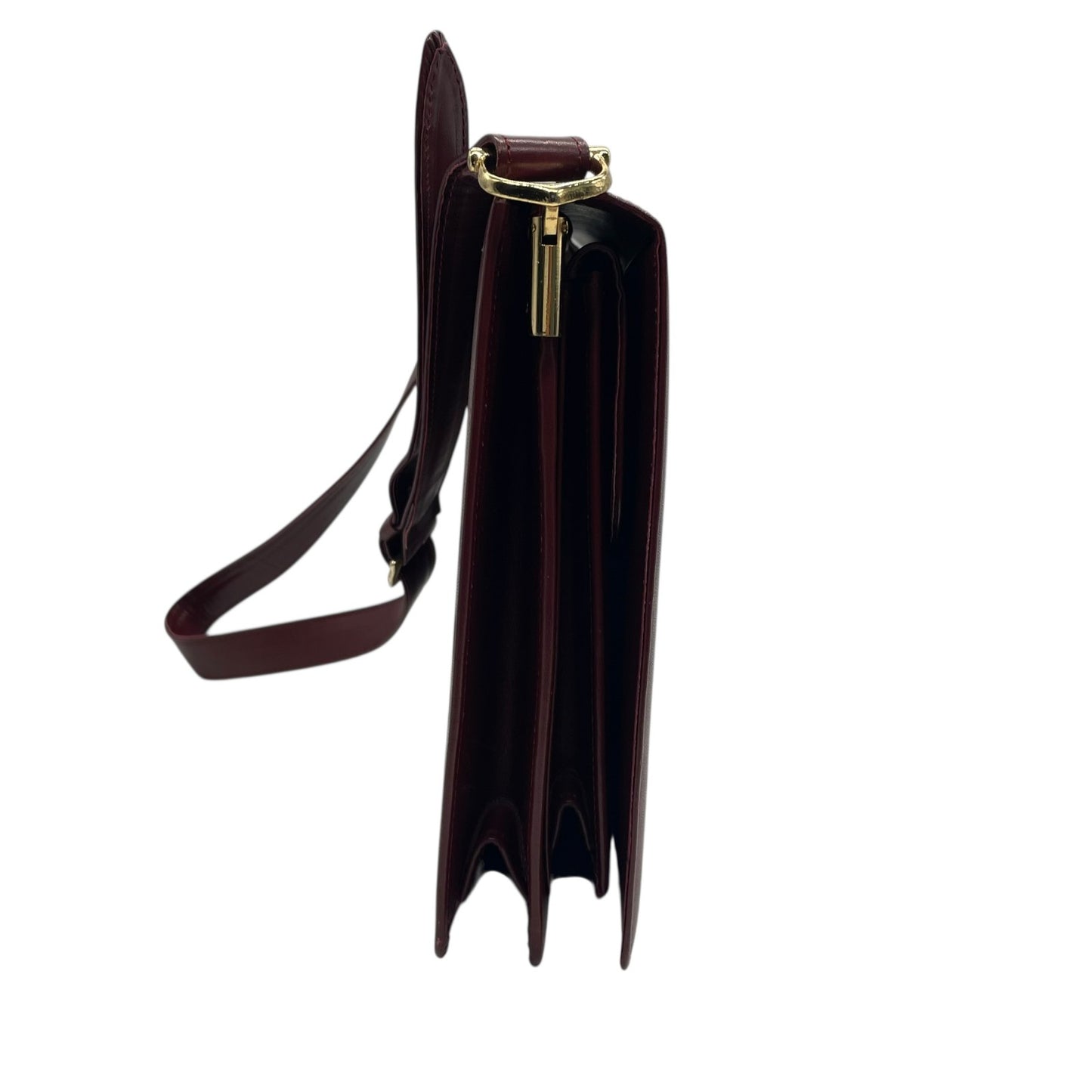 美品 Cartier カルティエ マストライン ショルダーバッグ レザー 赤 ボルドー ワインレッド フラップ開閉 ゴールド金具 肩掛け可 レディース 2Cモチーフ B5