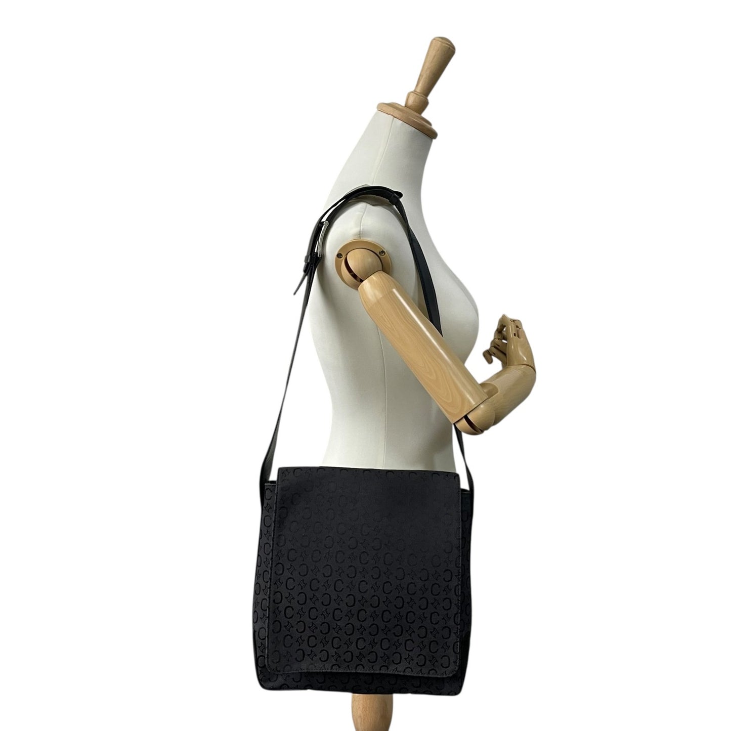 美品 CELINE セリーヌ Cマカダム ショルダーバッグ キャンバス レザー 黒 ブラック シルバー金具 メッセンジャーバッグ オールドセリーヌ メンズ レディース K11