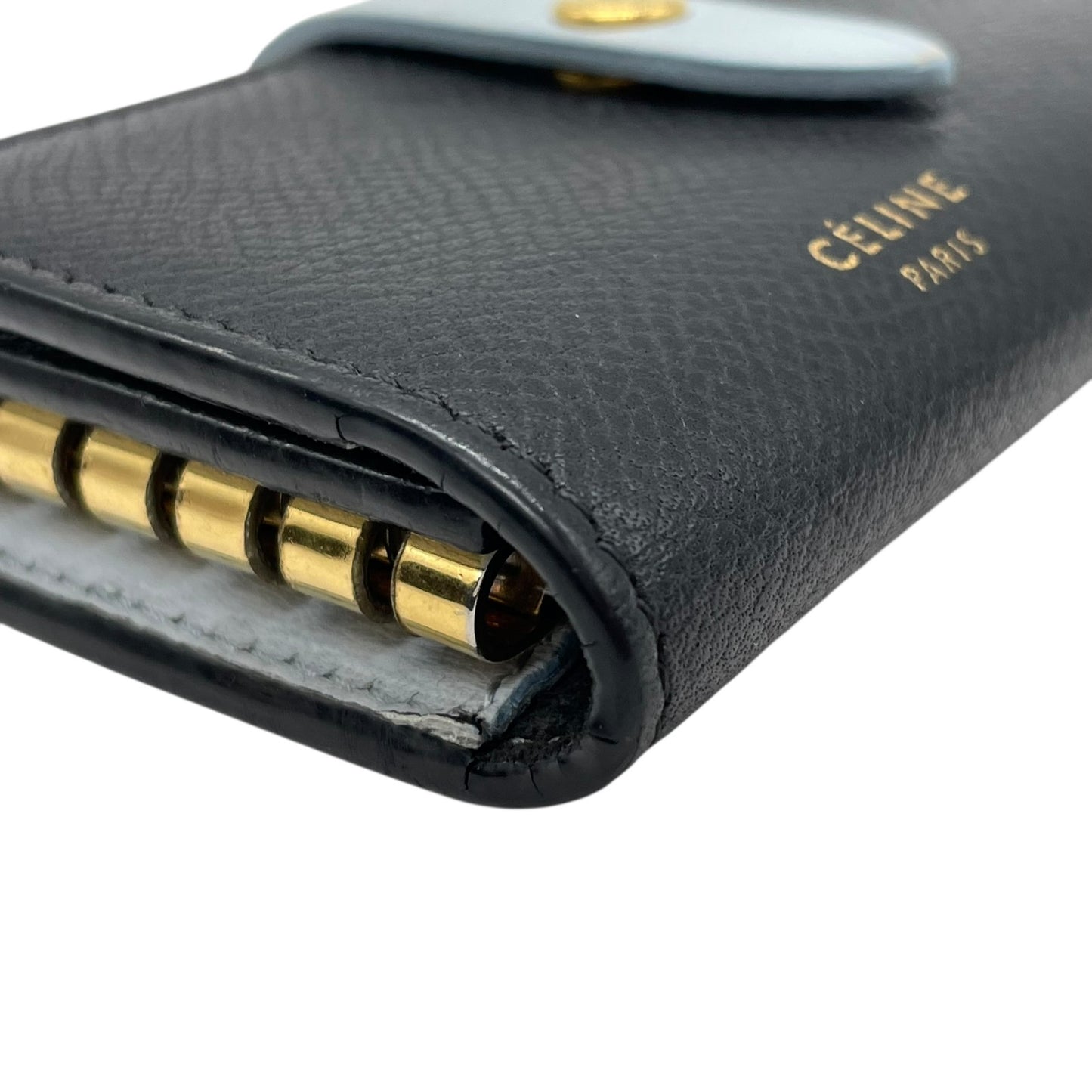 美品 CELINE セリーヌ 6連キーケース 黒 ブラック 水色 ブルー バイカラー レザー 本革 ゴールド金具 フィービー期 M2