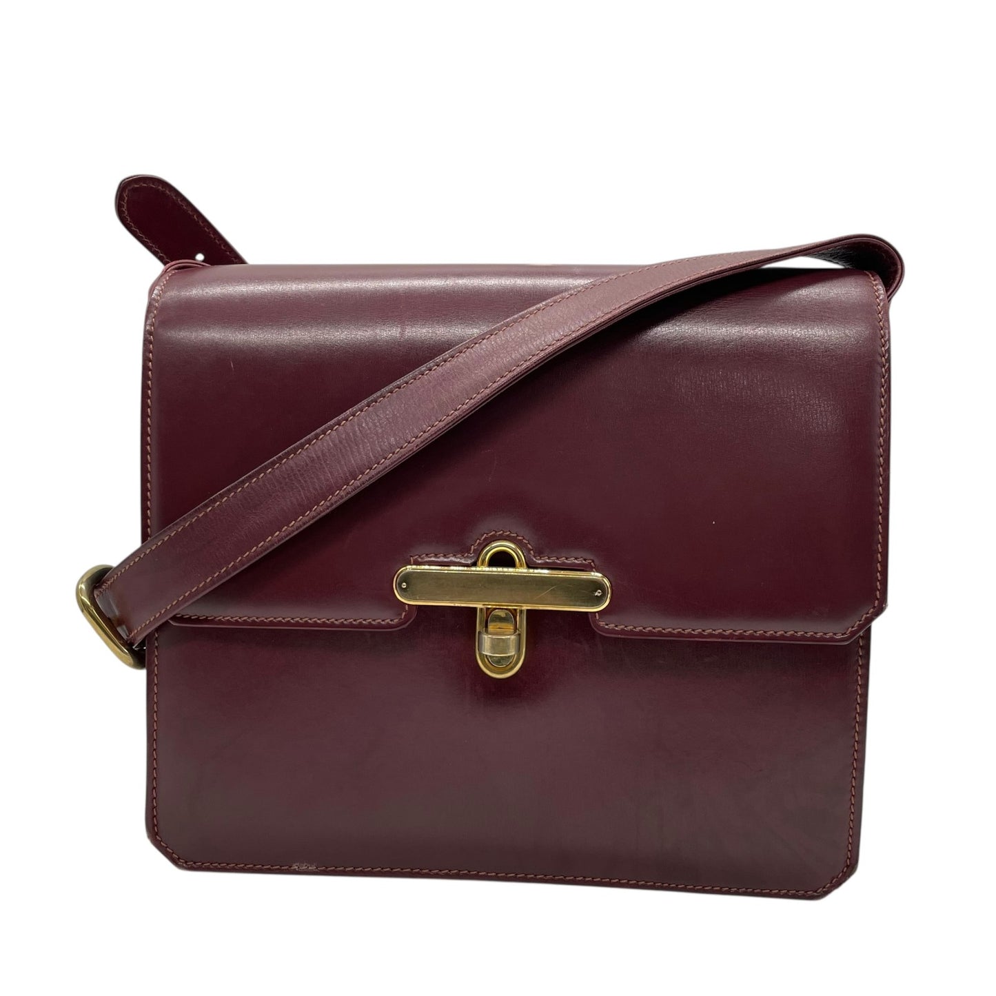 GUCCI グッチ ショルダーバッグ レザー 赤 ボルドー ワインレッド ゴールド金具 肩掛け可 斜め掛け可 ターンロック ヴィンテージ オールドグッチ レディース Z3