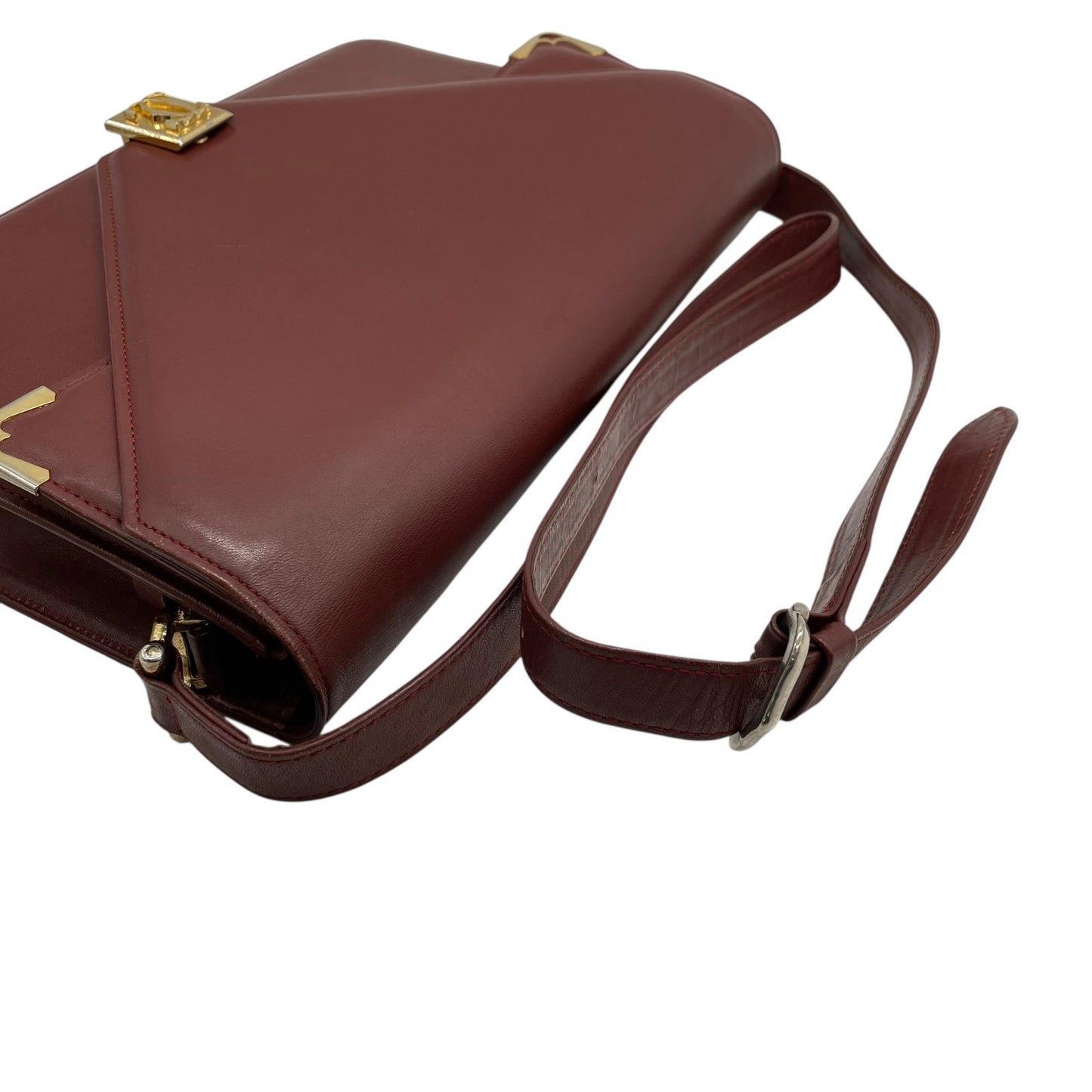 Cartier カルティエ マストライン ショルダーバッグ 赤 ボルドー ワインレッド レザー ゴールド金具 肩掛け可 斜め掛け可 2Cモチーフ マストドゥカルティエ ヴィンテージ レディース E2