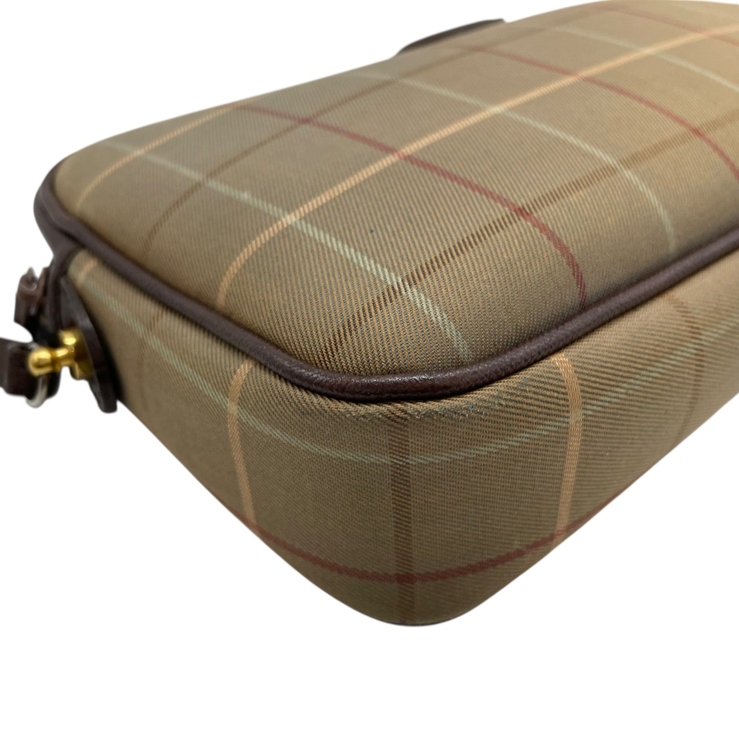 美品 Burberry バーバリー クラッチバッグ セカンドバッグ ポーチ カーキ ブラウン キャンバス レザー チェック ホースロゴ メンズ レディース ヴィンテージ S97