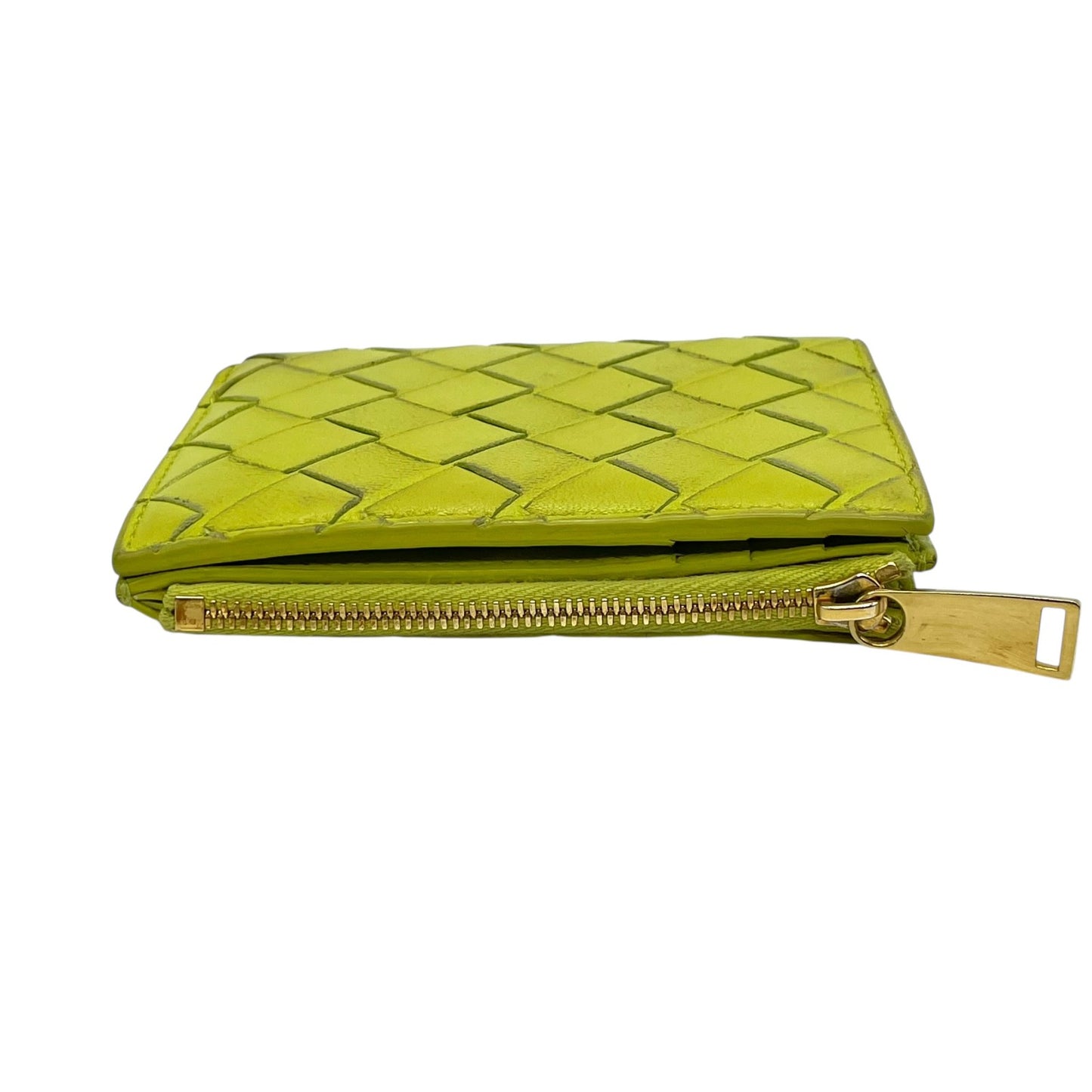 BOTTEGA VENETA ボッテガヴェネタ イントレチャート 二つ折り財布 コンパクトウォレット 緑 キウイグリーン レザー ゴールド金具 レディース M4