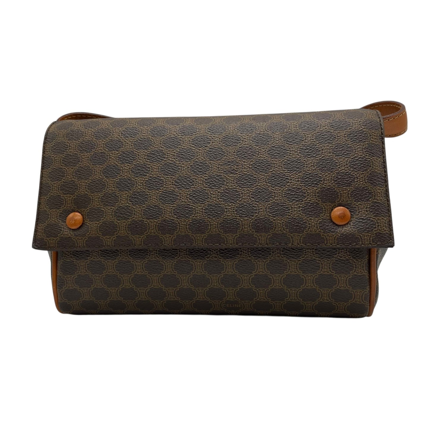 Authentic Old CELINE Macadam Shoulder Bag Brown PVC Leather Logo Vintage Crossbody