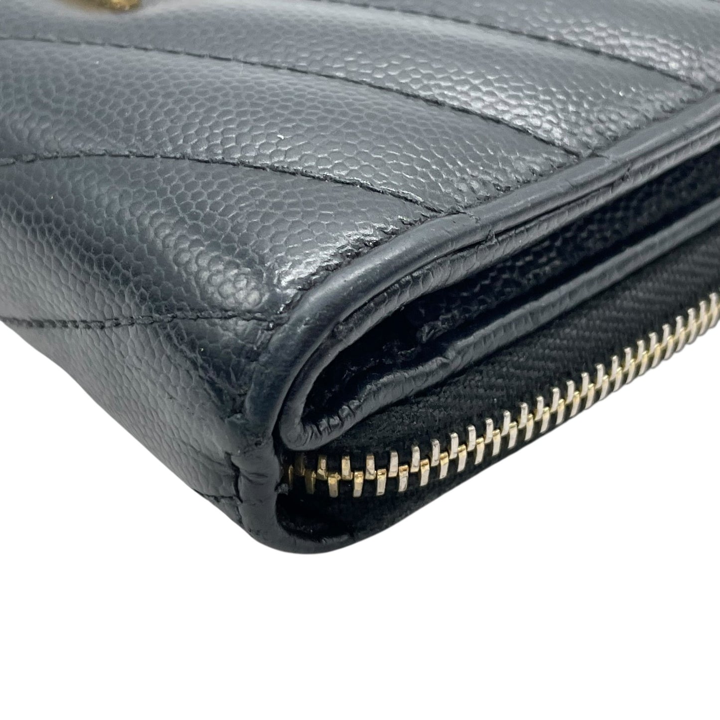 Authentic Saint Laurent Paris Compact Wallet Black YSL Large Logo Caviar Leather Gold Hardware Women