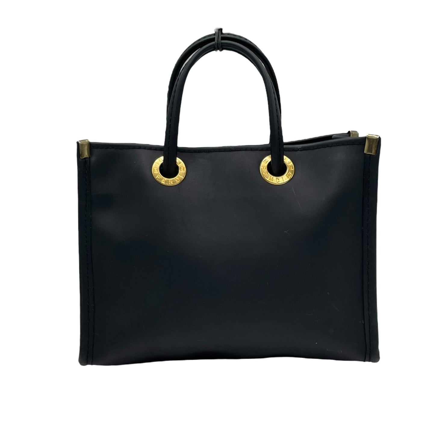 フェンディ FENDI ミニハンドバッグ ポーチ 黒 ブラック PVC ロゴ ゴールド金具 レディース K10