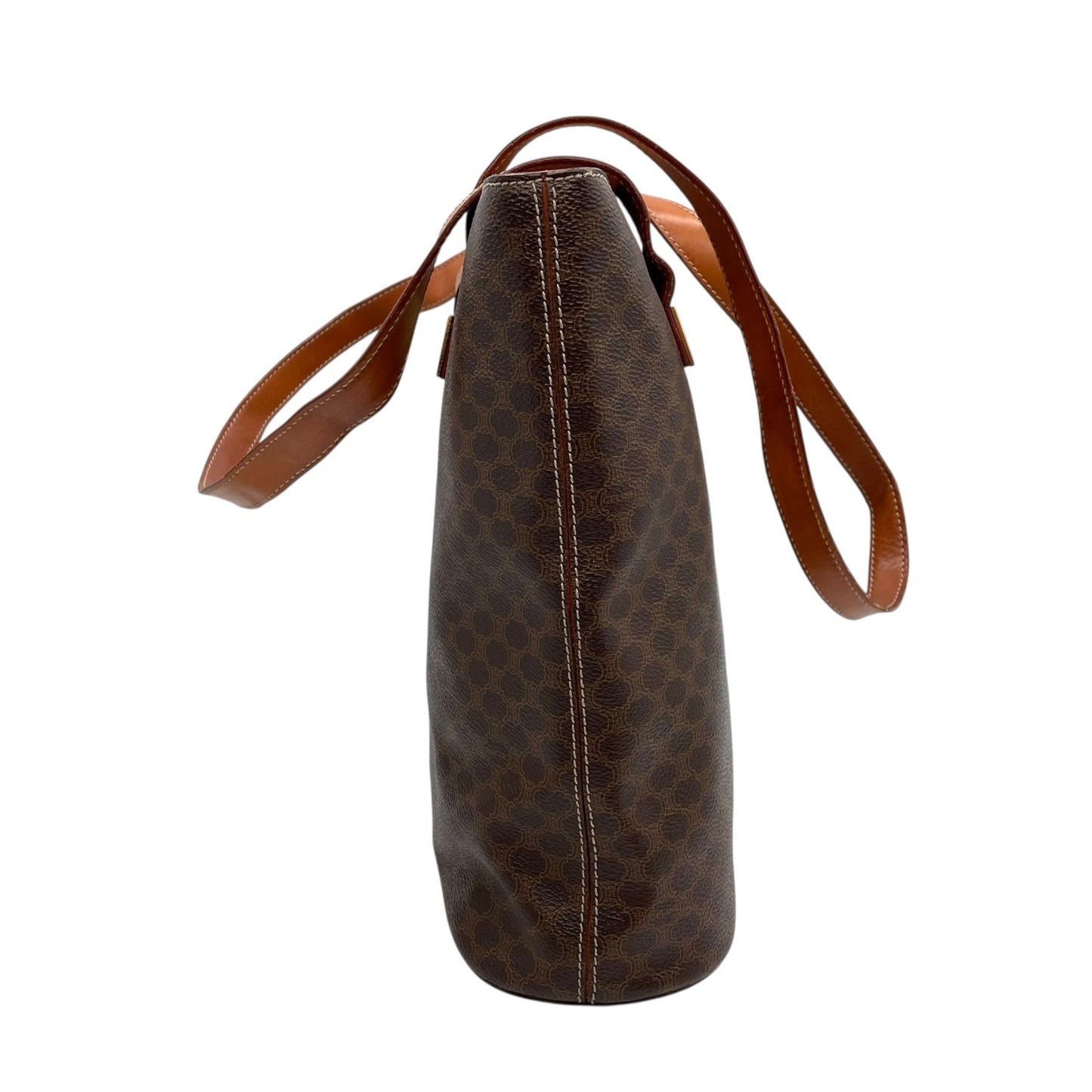 CELINE セリーヌ マカダム トートバッグ 茶 ブラウン PVC レザー ゴールド金具 ワンショルダー 肩掛け可 A4収納 レディース ヴィンテージ D1