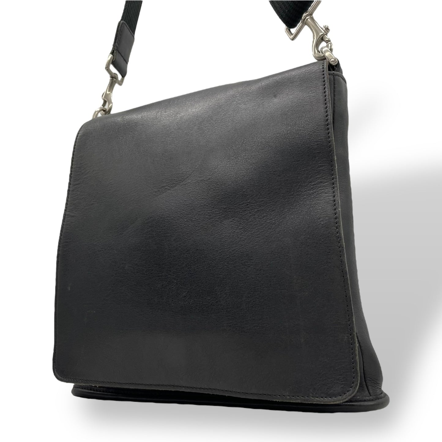 希少 COACH コーチ ショルダーバッグ メッセンジャー 肩掛け 斜め掛け USA製 グラブタンレザー 黒 ブラック シルバー金具 9431 ヴィンテージ オールレザー 本革 U12