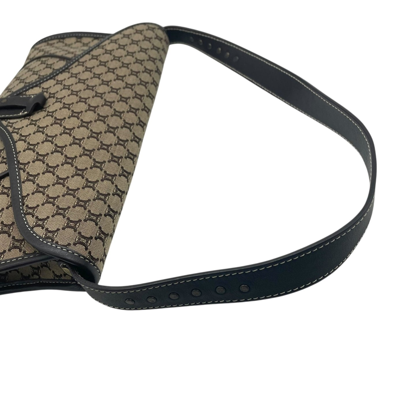 美品 CELINE セリーヌ マカダム トリオンフ ショルダーバッグ キャンバス×レザー ベージュ×ブラウン レディース ヴィンテージ 正規品 K9