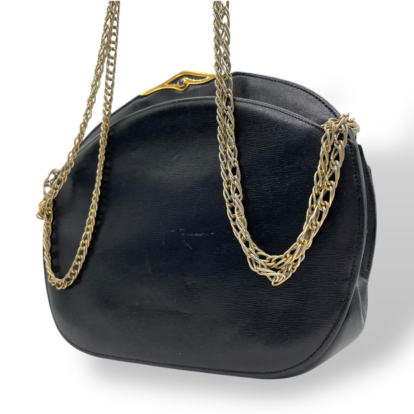 希少 ヴィンテージ Cartier カルティエ サファイアライン チェーンショルダーバッグ 黒 ブラック レザー ゴールドチェーン クロスボディ ダブルチェーン 完売 人気 K10