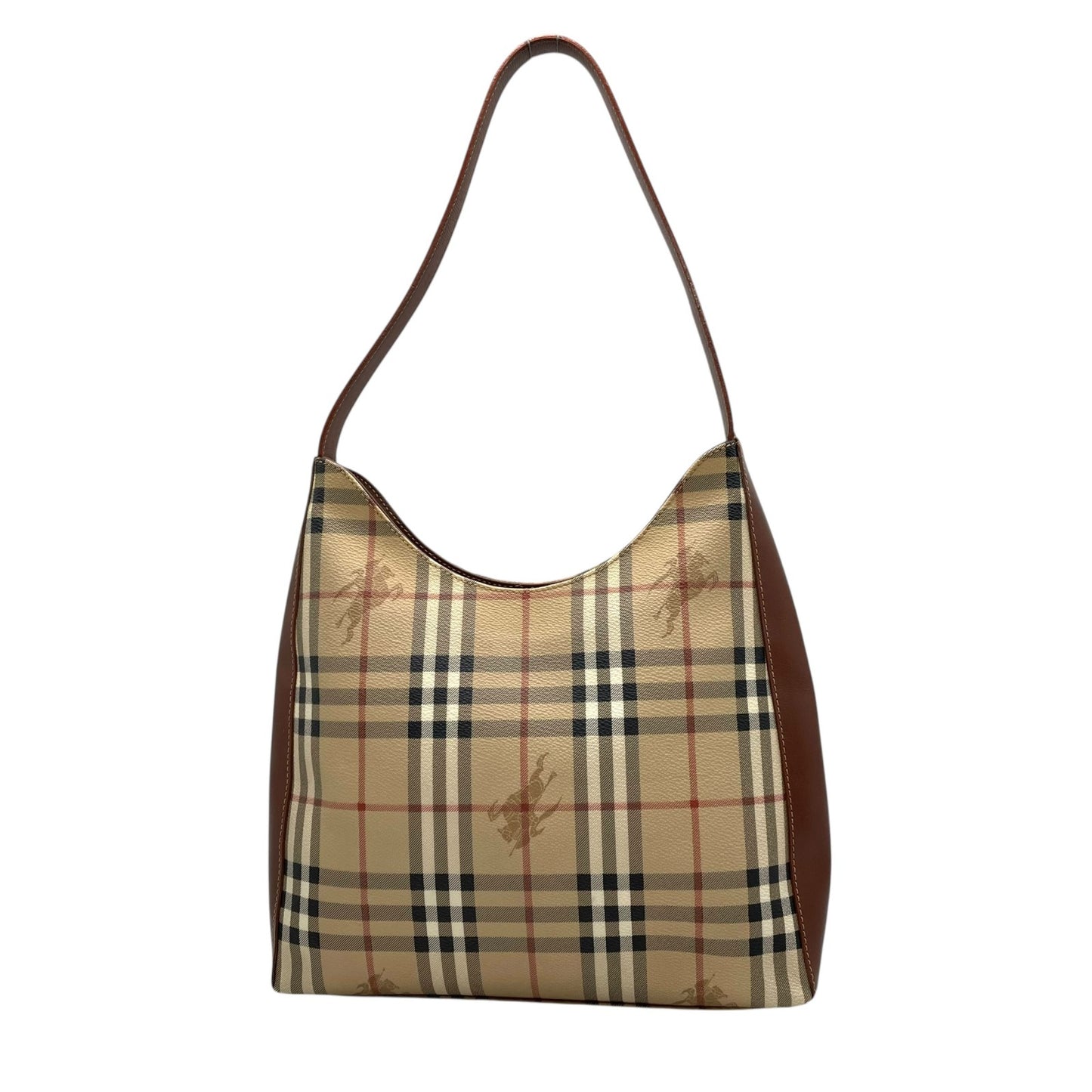 美品 BURBERRY バーバリー ノバチェック シャドーホース ワンショルダーバッグ ショルダーバッグ PVC×レザー ブラウン ヴィンテージ ゴールド金具 肩掛け C7