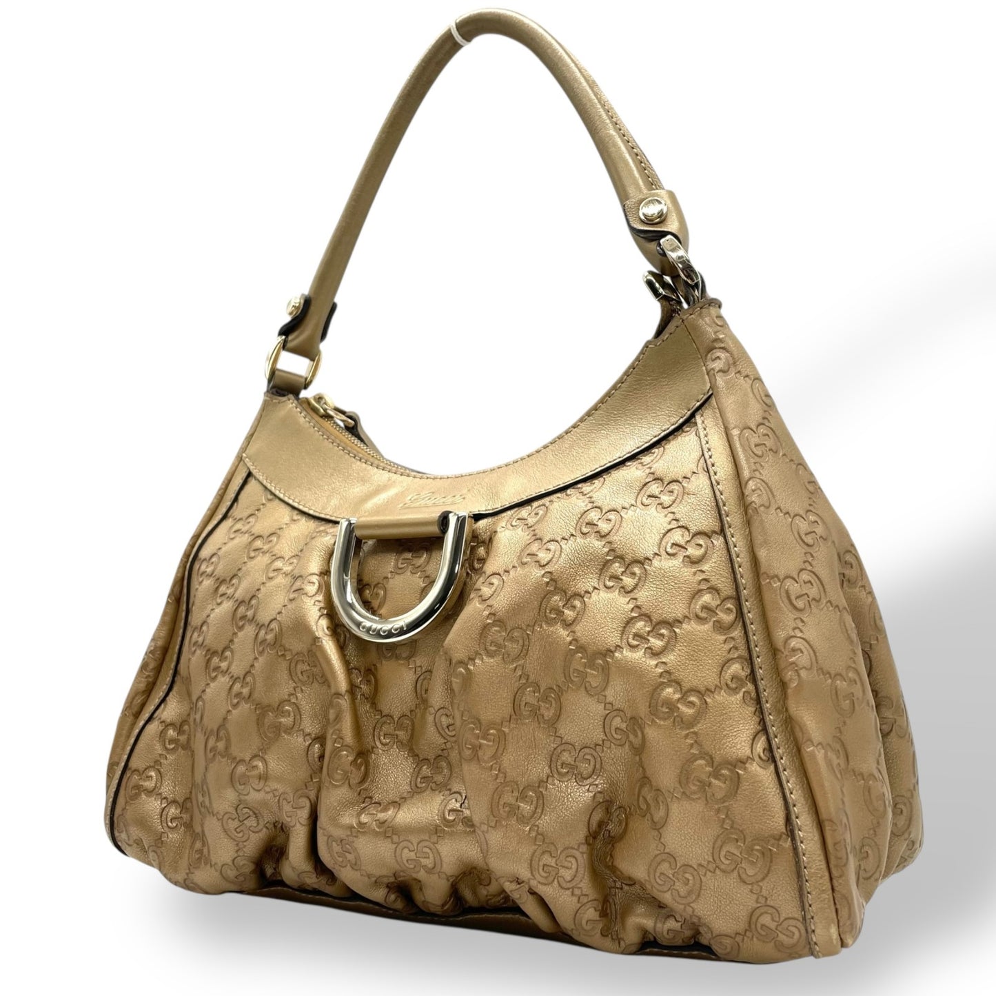 GUCCI グッチ ワンショルダー バッグ グッチシマ Dリング 190525 ゴールド レザー GG柄 エンボス 高級 本革 ブランド 鞄 ハンドバッグ レディース メンズ ユニセックス 肩掛け ワンハンドル ラグジュアリー 正規品 D5 バック