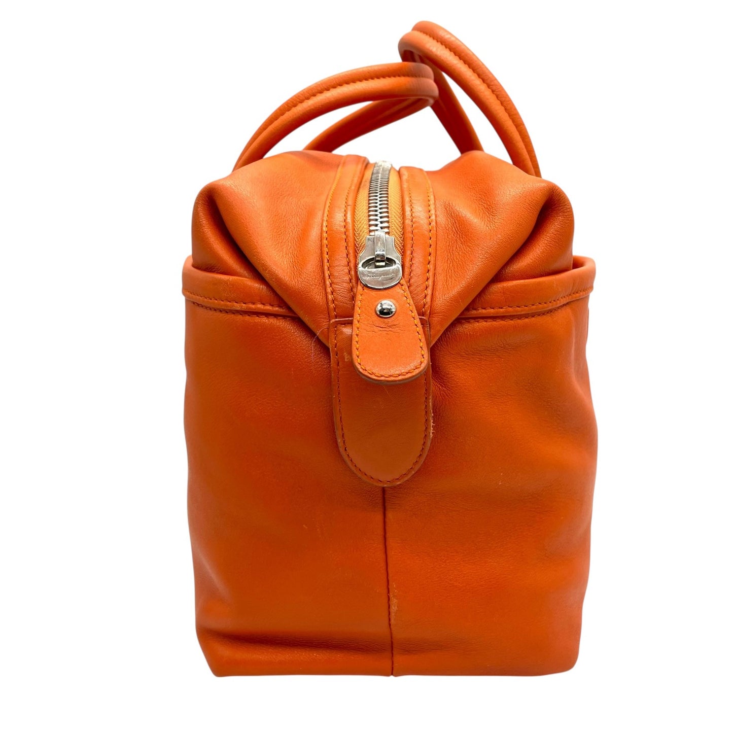 美品 Salvatore Ferragamo フェラガモ ヴァラリボン ハンドバッグ オレンジ レザー シルバー金具 レディース ヴィンテージ A