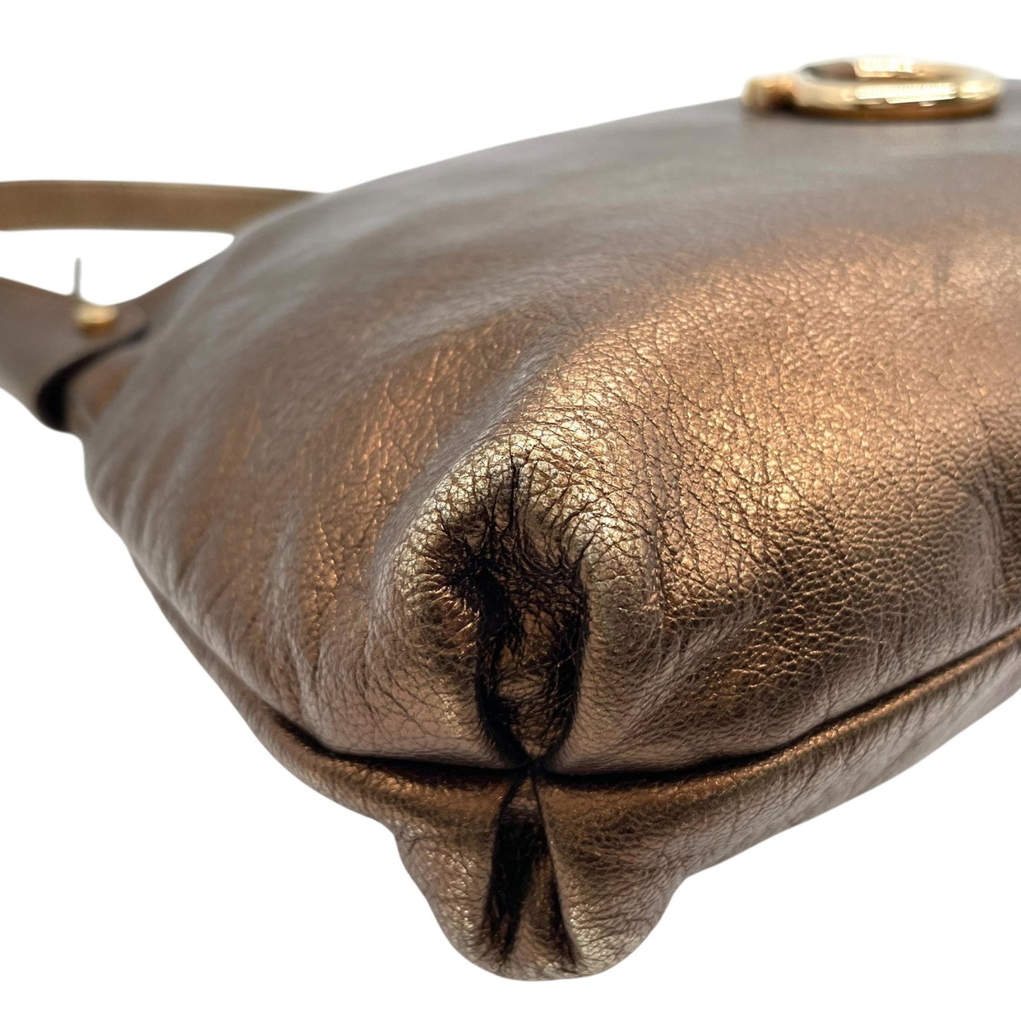 美品 Salvatore Ferragamo フェラガモ ガンチーニ ハンドバッグ ショルダーバッグ ワンショルダー 茶 ブラウン ブロンズ メタリック レザー ゴールド金具 肩掛け レディース K6