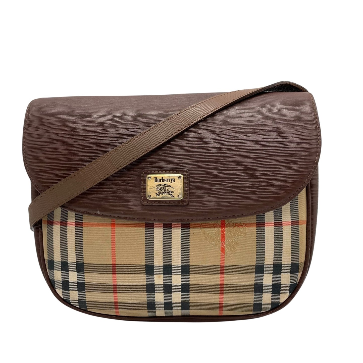 BURBERRY バーバリー ショルダーバッグ ノバチェック シャドーホース ホースロゴ 茶 ブラウン ベージュ キャンバス レザー ゴールド金具 ポシェット 斜め掛け可 ヴィンテージ レディース K13