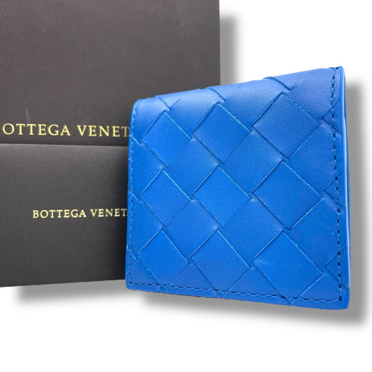 【新品同様】 BOTTEGA VENETA ボッテガヴェネタ マキシイントレチャート コインケース（小銭入れ） レザー ブルー 保存箱付き 正規品 ユニセックス M5