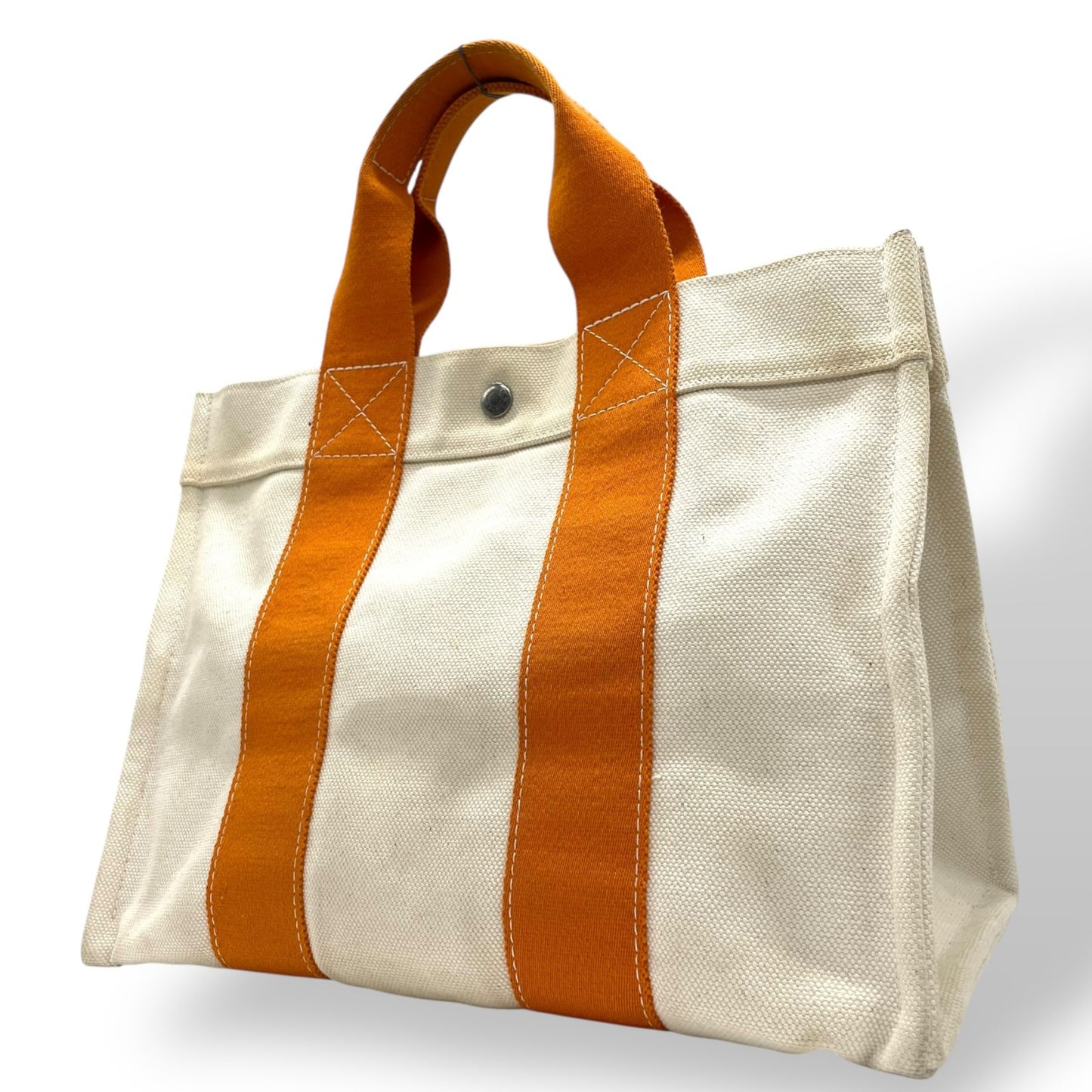 HERMES エルメス ボラボラPM ボラボラトート トートバッグ ハンドバッグ キャンバス アイボリー オレンジ シルバー金具 レディース B
