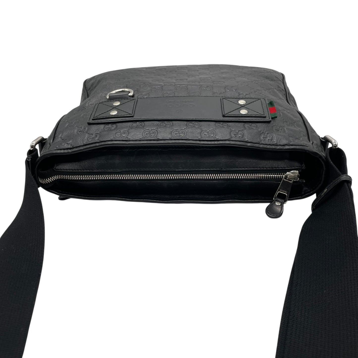 美品 GUCCI グッチ グッチシマ シェリー ロゴ型押し ショルダーバッグ メッセンジャーバッグ レザー 黒 ブラック シルバー金具 322080 斜め掛け可 メンズ レディース E