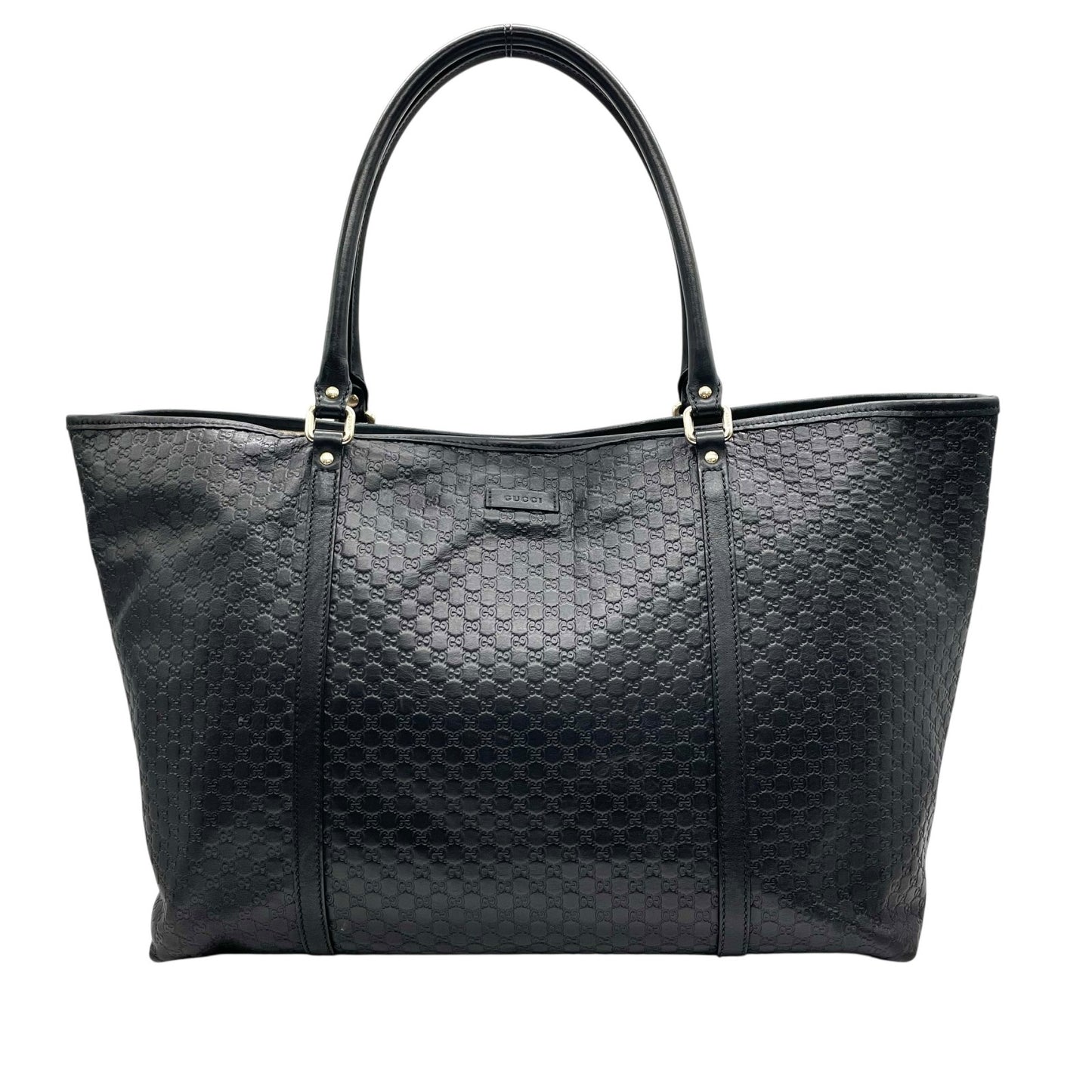 美品 GUCCI グッチ マイクログッチシマ トートバッグ 449648 黒 ブラック レザー ゴールド金具 肩掛け可 A4収納可 メンズ レディース E