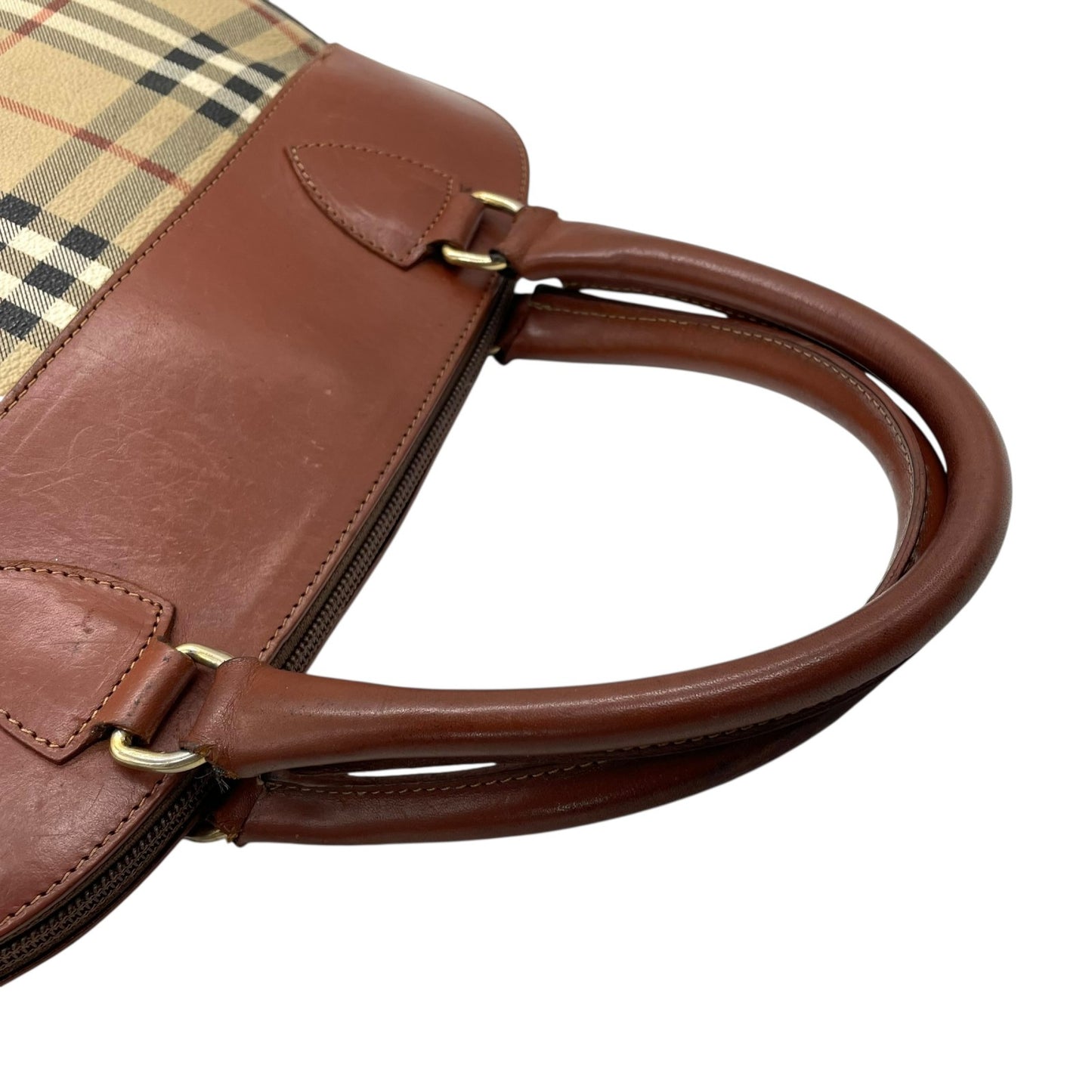 BURBERRY バーバリー ノバチェック シャドーホース ハンドバッグ 茶 ブラウン ベージュ PVC レザー ゴールド金具 手提げ ヴィンテージ レディース A1