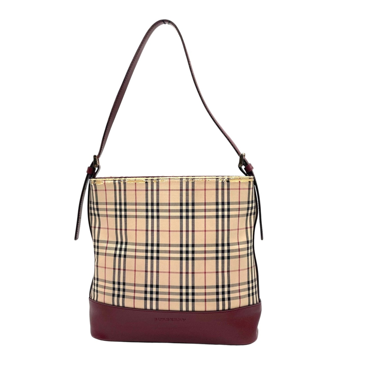 バーバリー Burberry ヴィンテージ ショルダーバッグ ハンドバッグ ノバチェック 赤 ボルドーレザー ワンショルダー C8