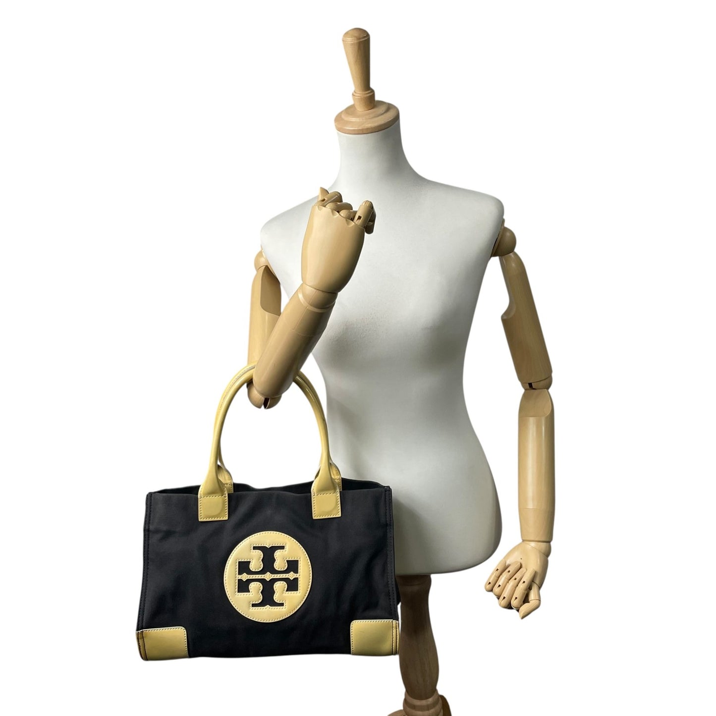 Tory Burch トリーバーチ トートバッグ エラ ロゴパッチ ビッグロゴ ダブルT 黒 ブラック×ベージュ キャンバス U8