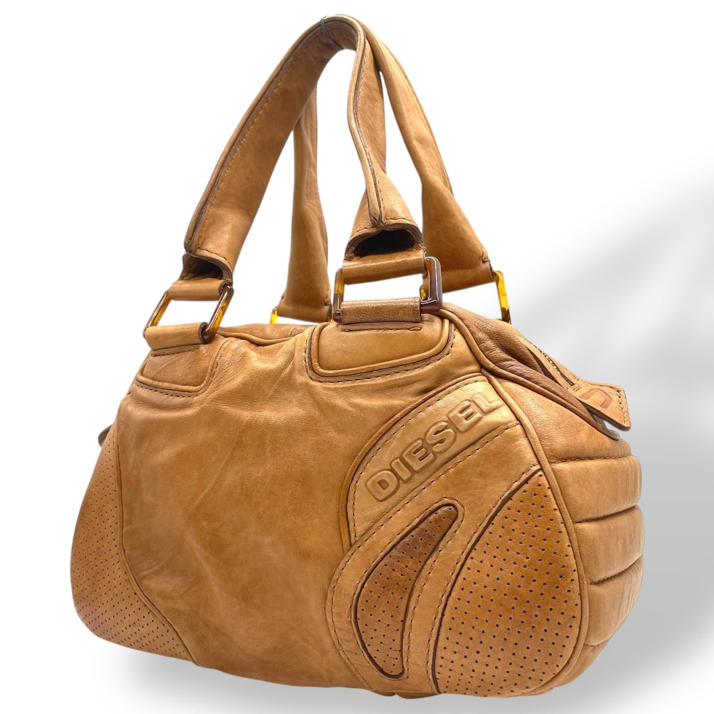 ディーゼル DIESEL ボストンバッグ レザー ブラウン 茶色 ロゴ型押し ヴィンテージ Y2K 00s vintage S84