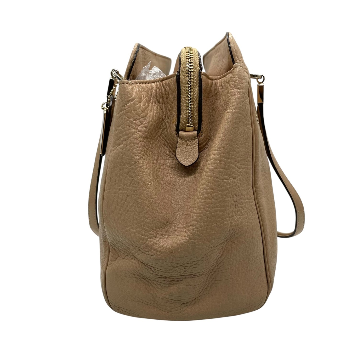 COACH コーチ トートバッグ ハンドバッグ ベージュ レザー ゴールド金具 肩掛け可 ホースロゴ ロゴチャーム ファスナー開閉 レディース E10