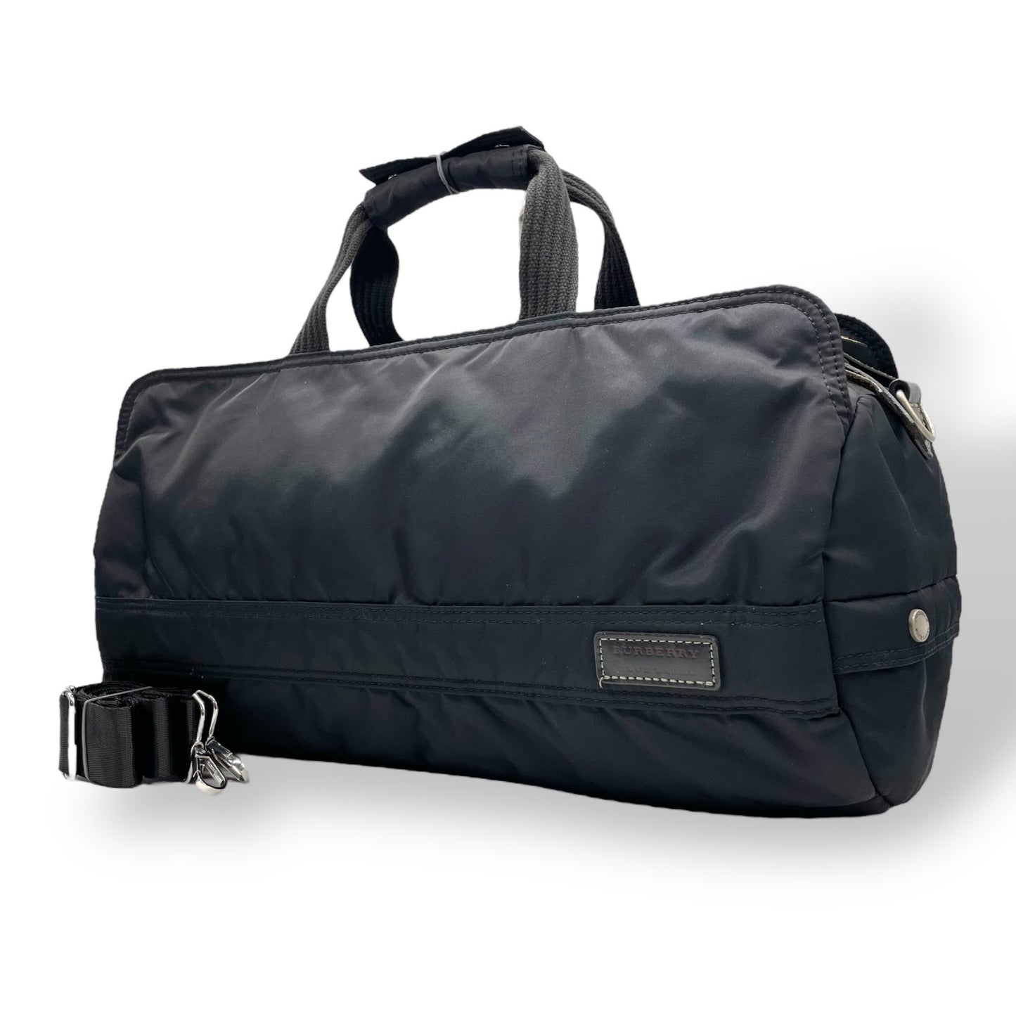 BURBERRY BLUE LABEL バーバリーブルーレーベル 2way ボストンバッグ ショルダーバッグ 斜め掛け可 黒 ブラック ナイロン シルバー金具 ロゴ メンズ レディース S2