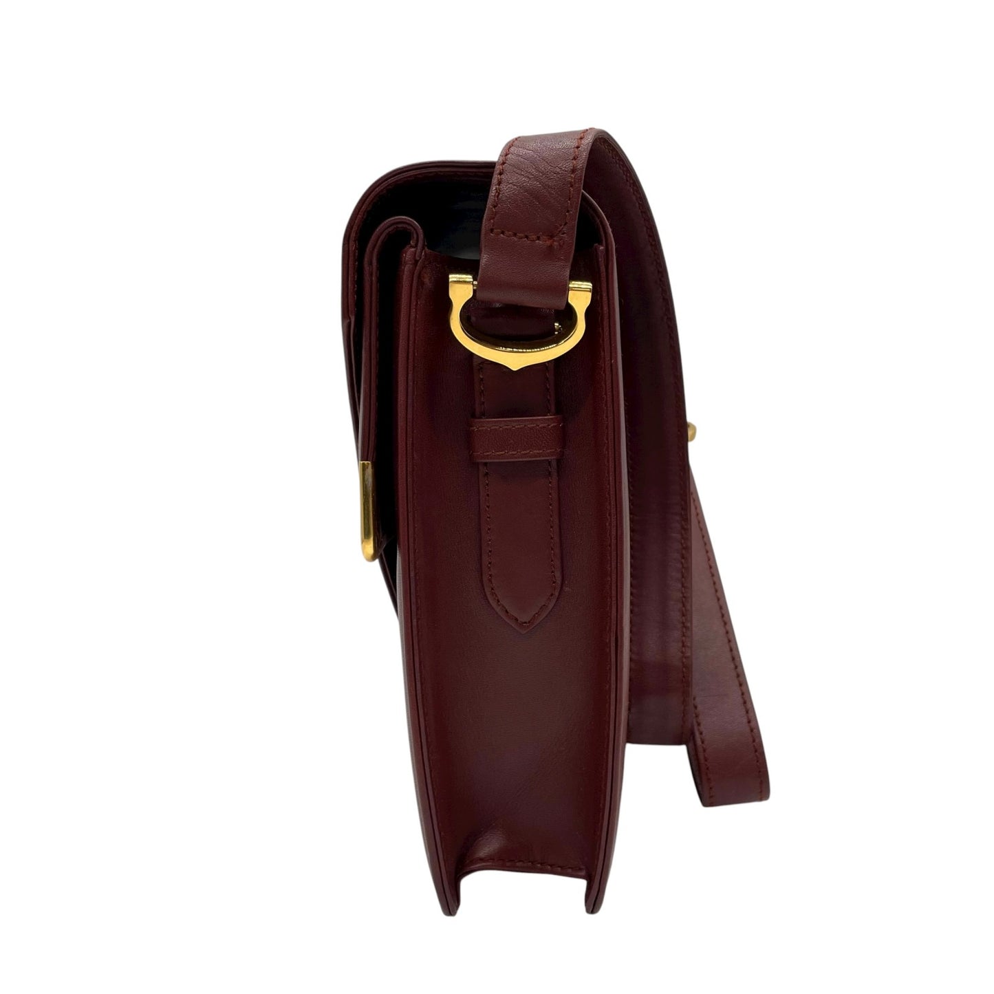 未使用級 カルティエ Cartier レザー ショルダーバッグ マストライン ボルドー ｗフラップ　ダブルフラップ ゴールド金具 ヴィンテージ フラップバッグ K11