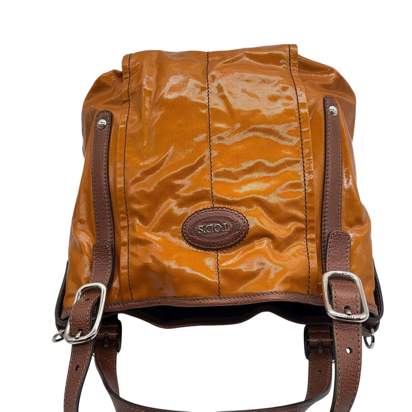 トッズ TOD’S レザー×ナイロン 2WAY トートバッグ ショルダーバッグ 茶色 ブラウン 光沢 大容量 レディース S95