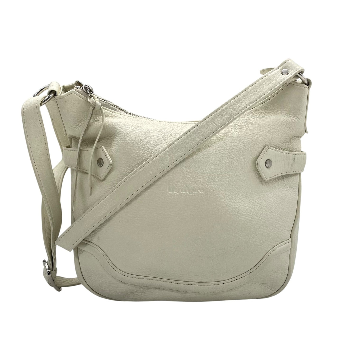 ウンガロ UNGARO レザー ショルダーバッグ ホーボーバッグ 白 ホワイト シルバー金具 レディース S94