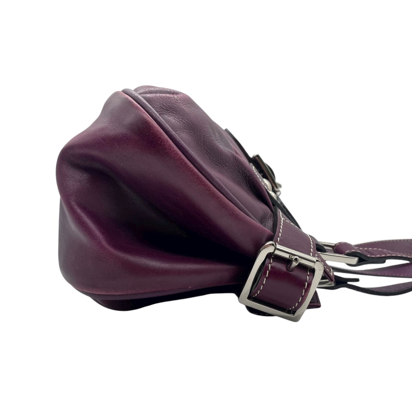 ロンシャン LONGCHAMP ハンドバッグ ベルトデザイン フラップ パープル レザー 本革 シルバー金具 ユニセックス レディース Y2K 00s ヴィンテージ s94 vintage