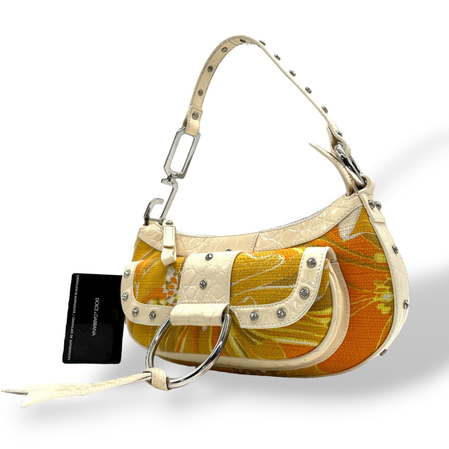 ドルチェ＆ガッバーナ DOLCE & GABBANA D&G ドルガバ ミニバッグ ワンショルダー クロコ型押し フラワー柄 オレンジ イエロー C5