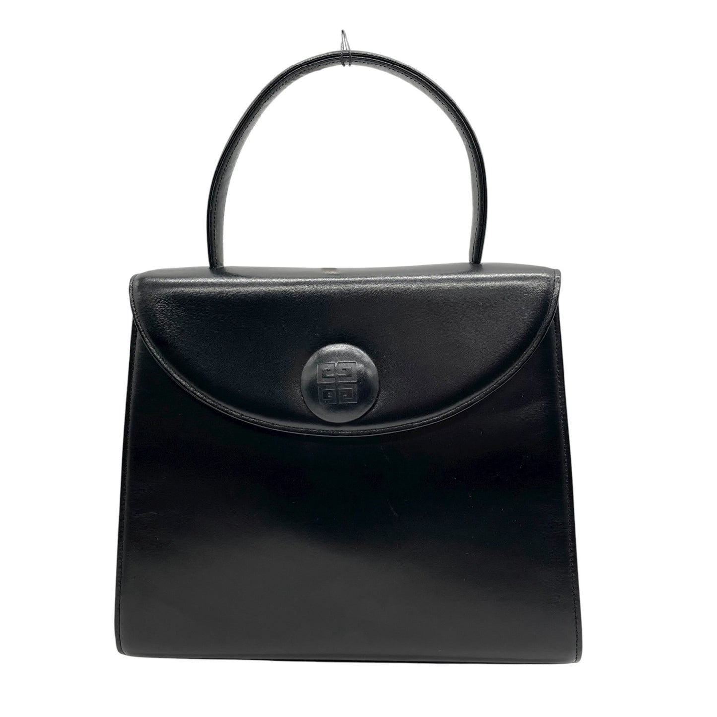 美品 ジバンシィ GIVENCHY ハンドバッグ レザー 黒 ブラック 金金具 ゴールド金具 フォーマル ヴィンテージ ロゴボタン フォーマル A8