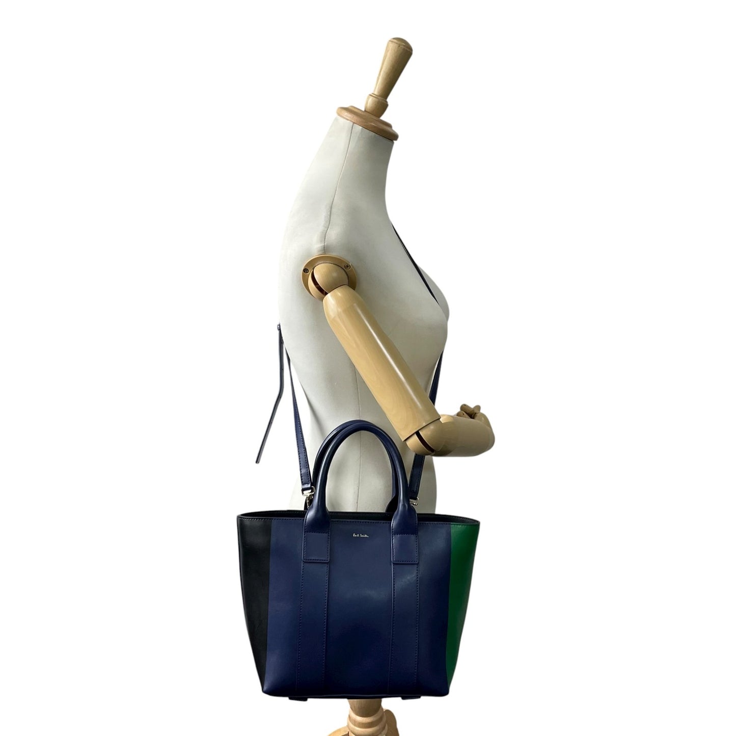 美品 ポールスミス Paul Smith レザー トートバッグ ショルダー 2WAY 紺 ブルー ネイビー 緑 グリーン バイカラー ビジネスバッグ C13