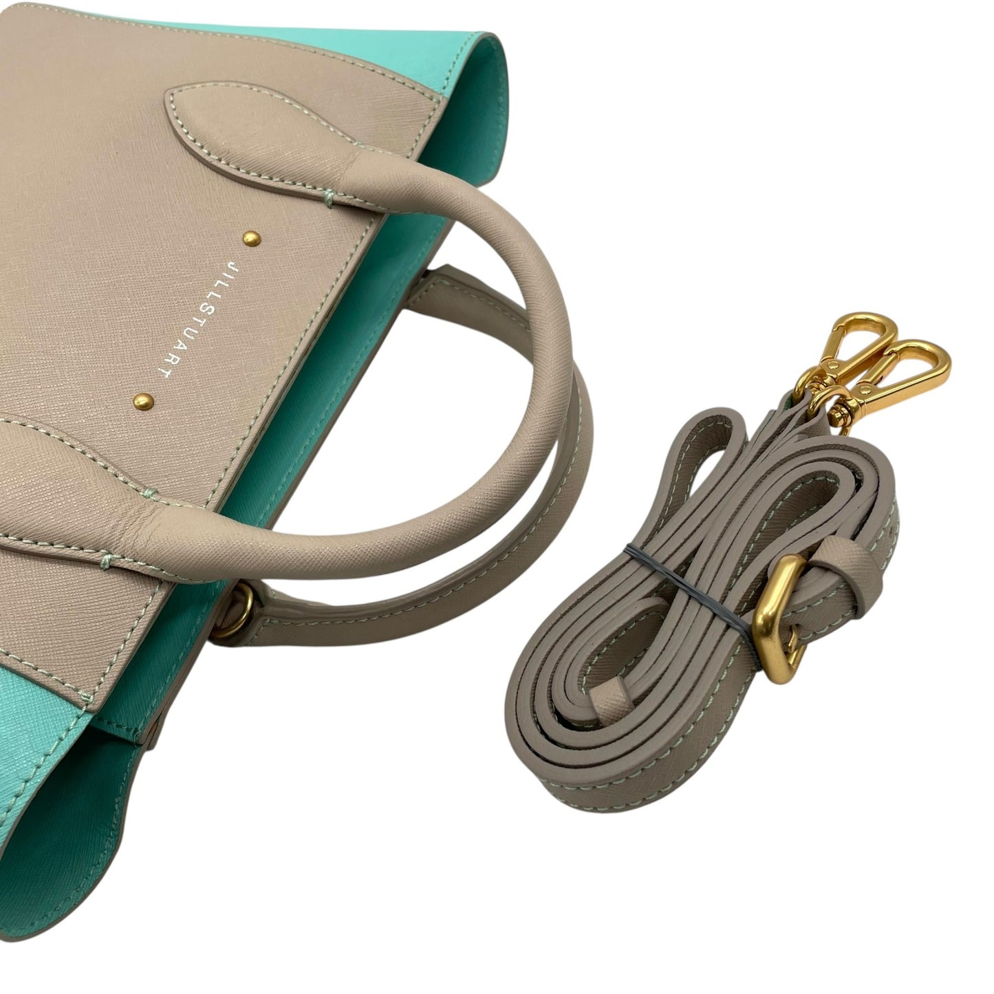 美品 ジルスチュアート JILLSTUART トートバッグ ショルダーバッグ 肩掛け 2WAY バイカラー ゴールド ポーチ付き ベージュ×ミントグリーン D2