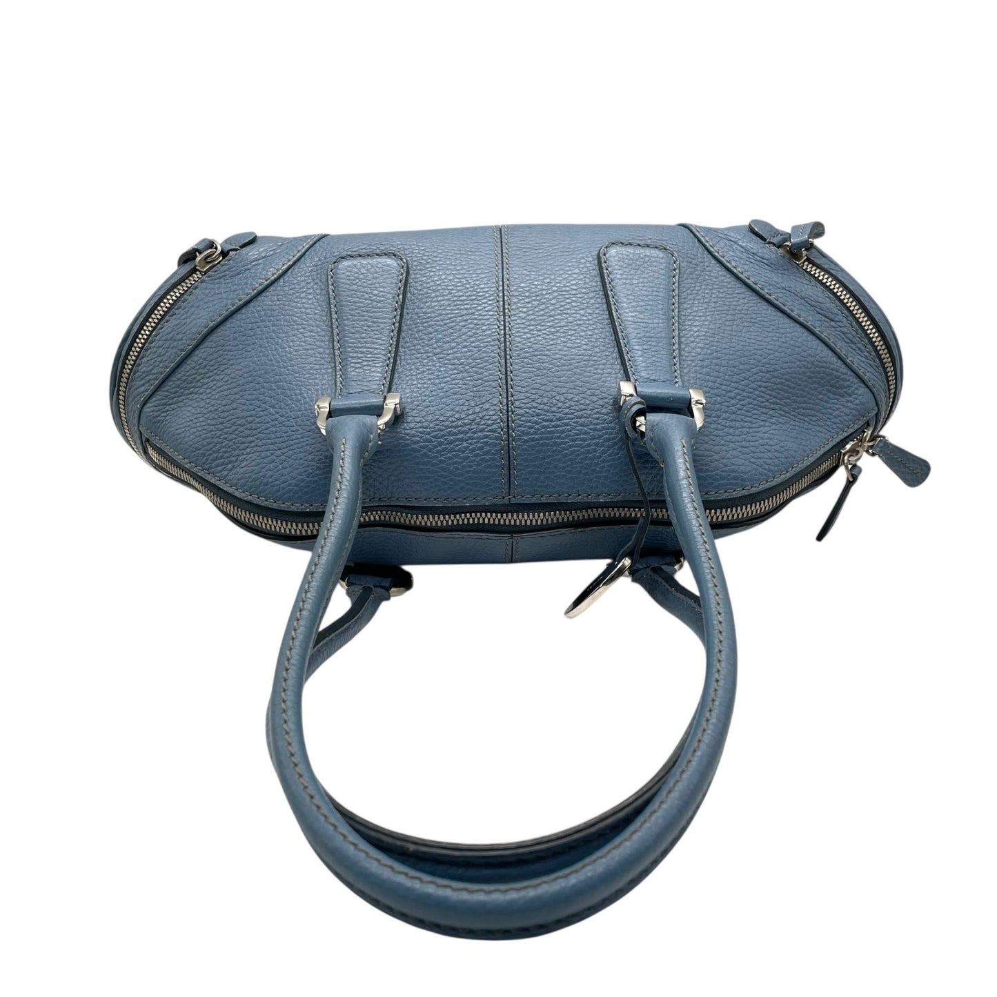 トッズ TOD’S ドーム型 ハンドバッグ ロングハンドル 肩掛け レザー ライトブルー 水色 シルバー金具 トライアングルフォルム A5