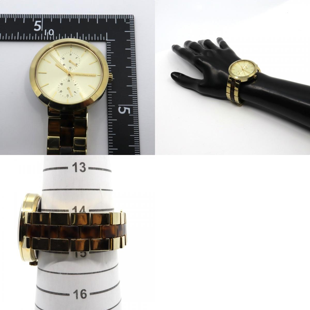 美品 電池交換済 クリーニング済 マイケルコース MICHAEL KORS 腕時計 MK-6471 レディースウォッチ クォーツ ゴールド べっ甲柄 ステンレススチール アナログ マルチファンクション エレガント クラシック ドレスウォッチ 稼働品 G3