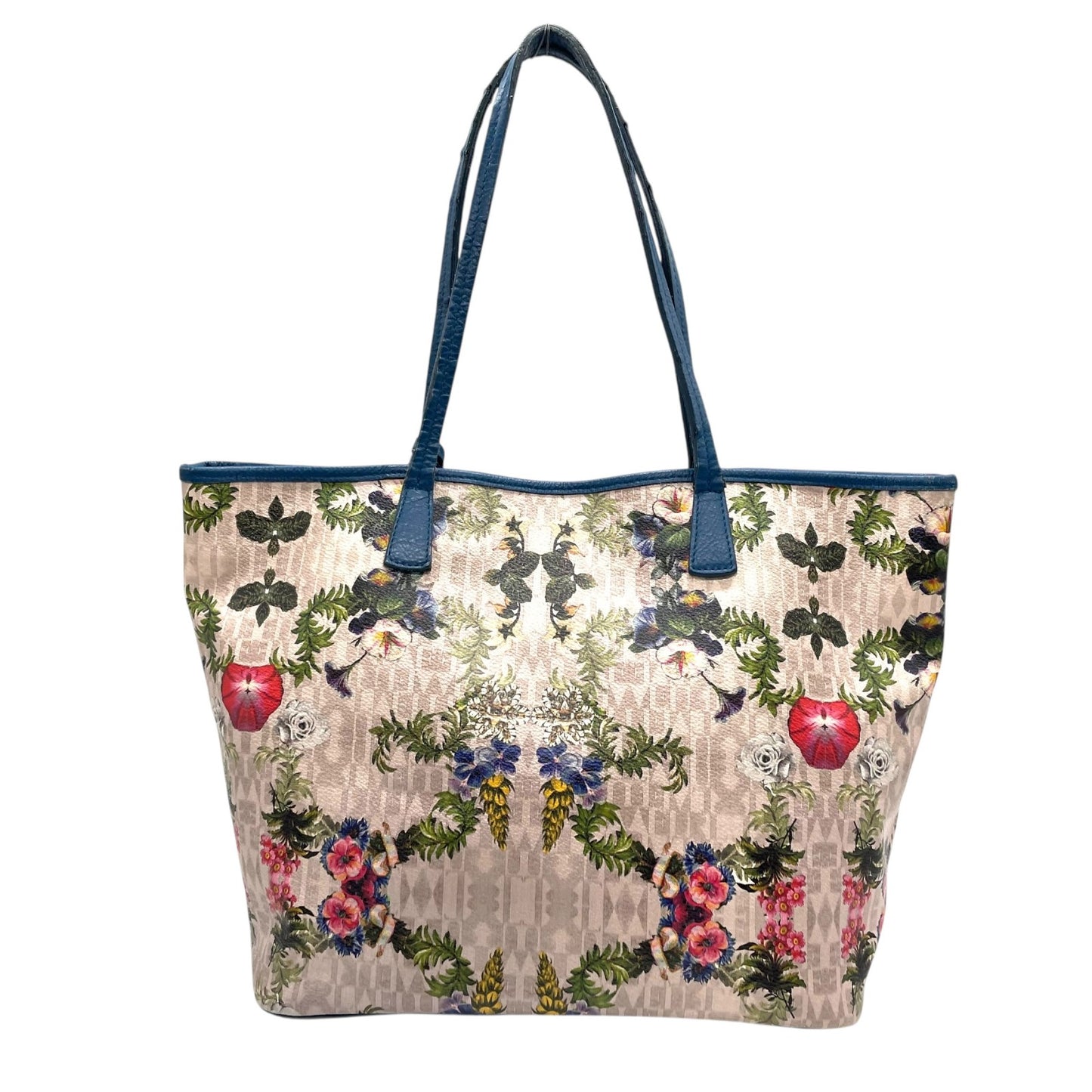 FURLA フルラ トートバッグ PVC レザー マルチカラー ゴールド金具 花柄 ボタニカル 総柄 肩掛け可 ロゴ レディース U13