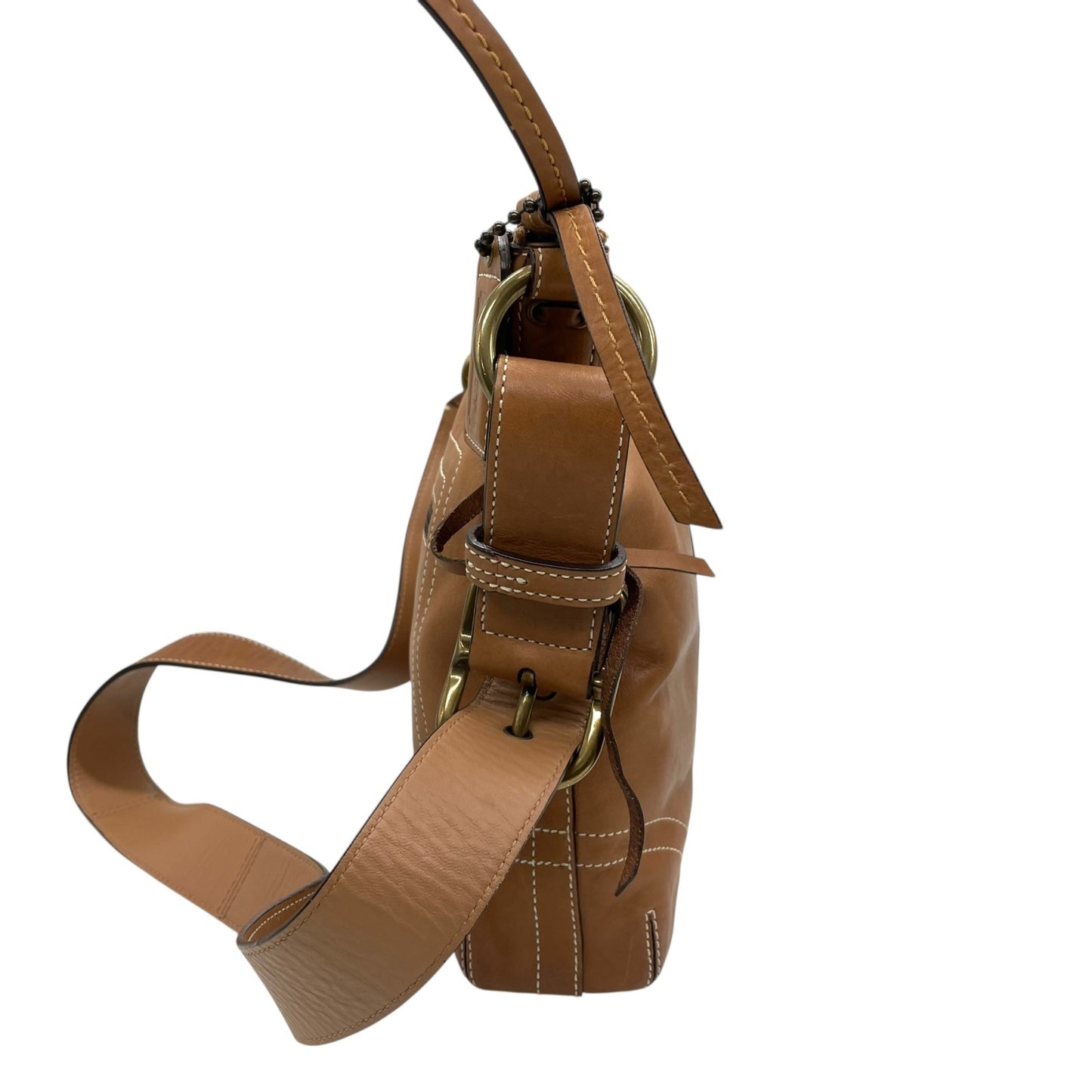 COACH コーチ ショルダーバッグ 茶 ブラウン オールレザー ゴールド金具 斜め掛け可 ロゴ 編み上げ ステッチ 10399 レディース T4