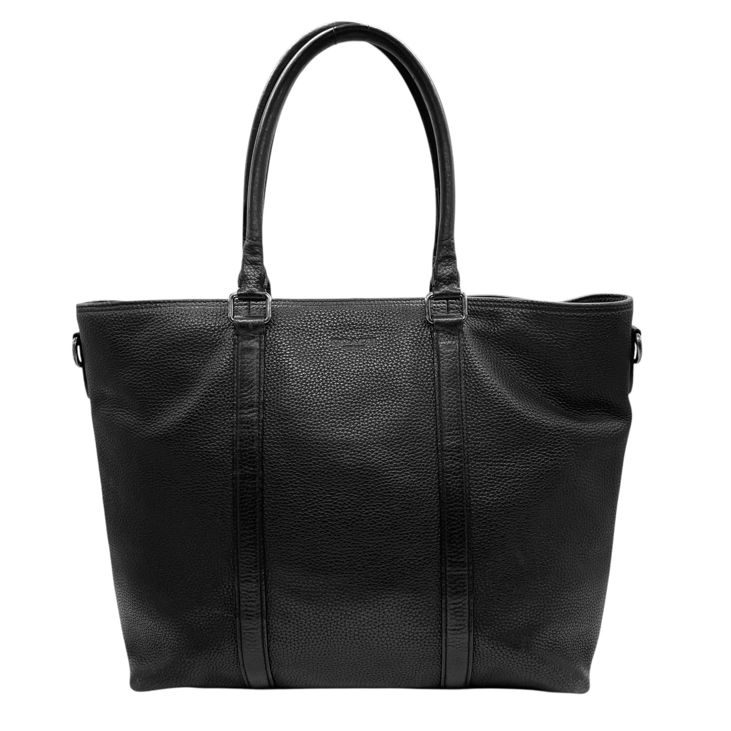 COACH コーチ 2WAY トートバッグ ショルダーバッグ 黒 ブラック レザー シボ革 シルバー金具 ロゴ 肩掛け可 斜め掛け可 ビジネス メンズ レディース J