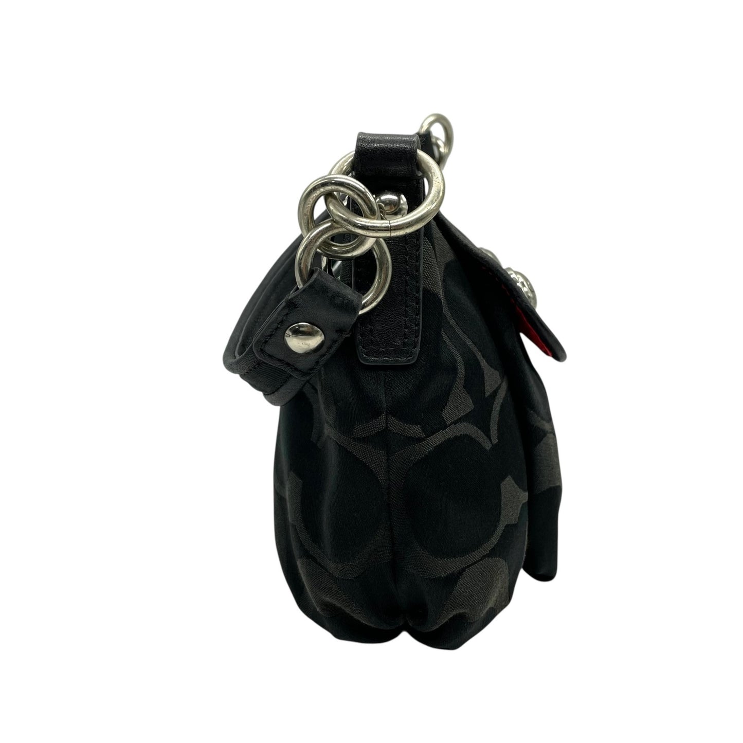 COACH コーチ ポピー シグネチャー 2WAY ショルダーバッグ ハンドバッグ 黒 ブラック キャンバス レザー シルバー金具 フラップポケット ファスナー開閉 肩掛け可 斜め掛け可 ホーボー レディース S30