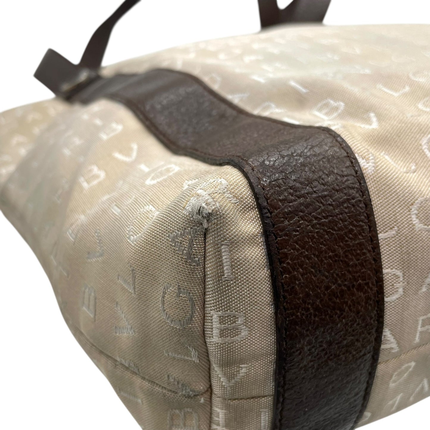 ブルガリ BVLGARI トートバッグ ハンドバッグ 肩掛け ロゴマニア ベージュ ブラウン 茶色 キャンバス レザー A40収納可 S80