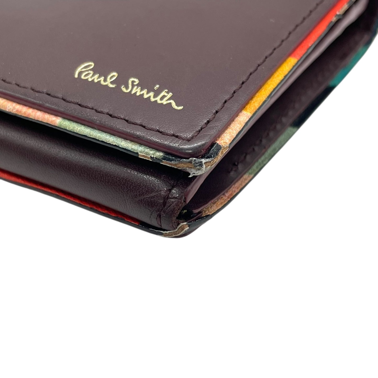 ポールスミス Paul Smith 長財布 折り財布 インサイドマルチストライプ マルチカラー レザー ボルドー ワインレッド 財布 3