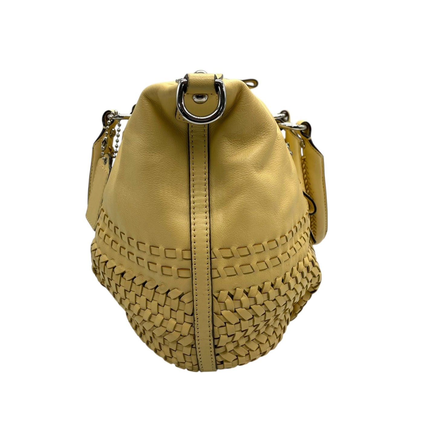 コーチ COACH 2WAY ボストンバッグ ハンドバッグ ショルダーバッグ 肩掛け 23342 イントレチャート 編み込みレザー 黄色 イエロー シルバー金具 チャーム付き U16