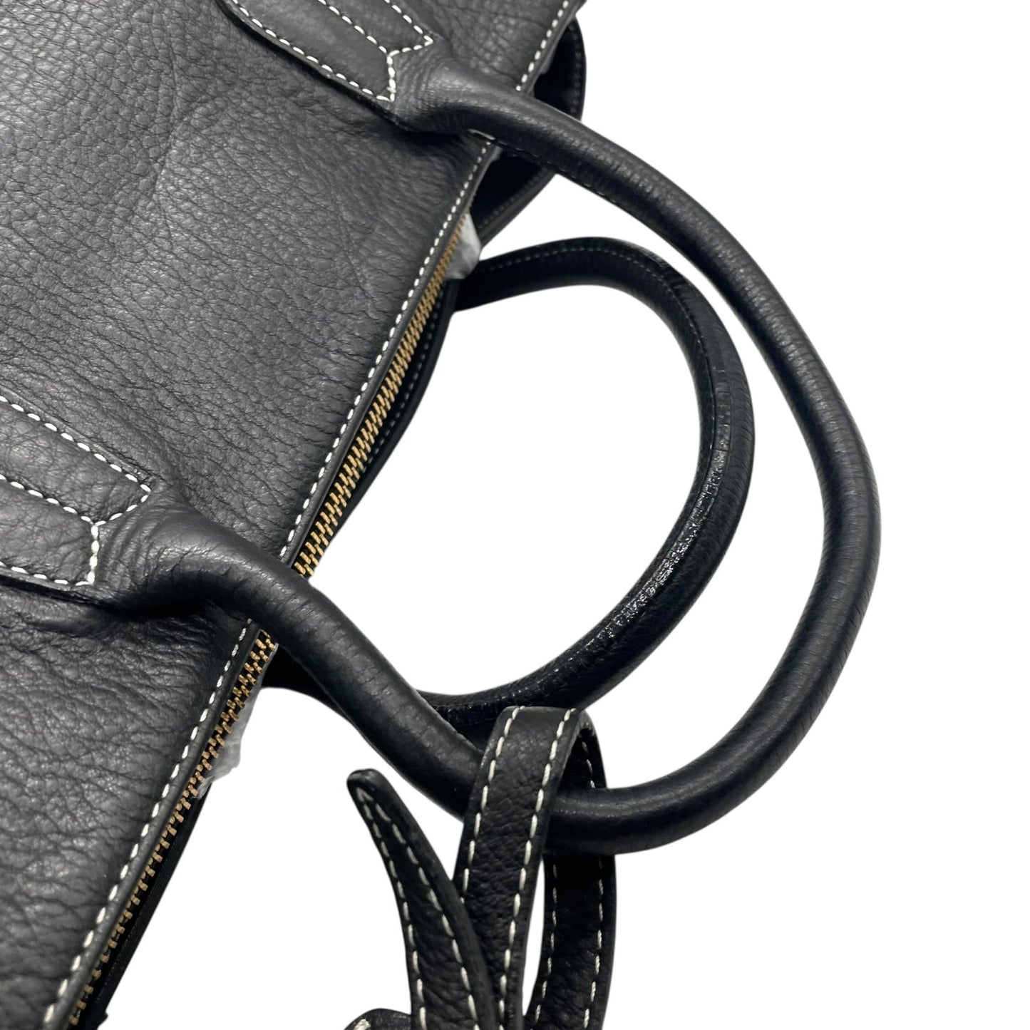 A.D.M.J エーディーエムジェイ トートバッグ レザー 黒 ブラック ホワイトステッチ シュリンクレザー 金金具 ゴールド金具 T3