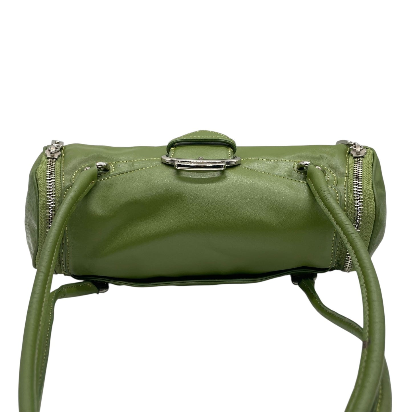 コールハーン COLE HAAN ハンドバッグ ロングハンドル レザー グリーン 緑 若草色 シルバー金具 バゲット型 スリムデザイン T3