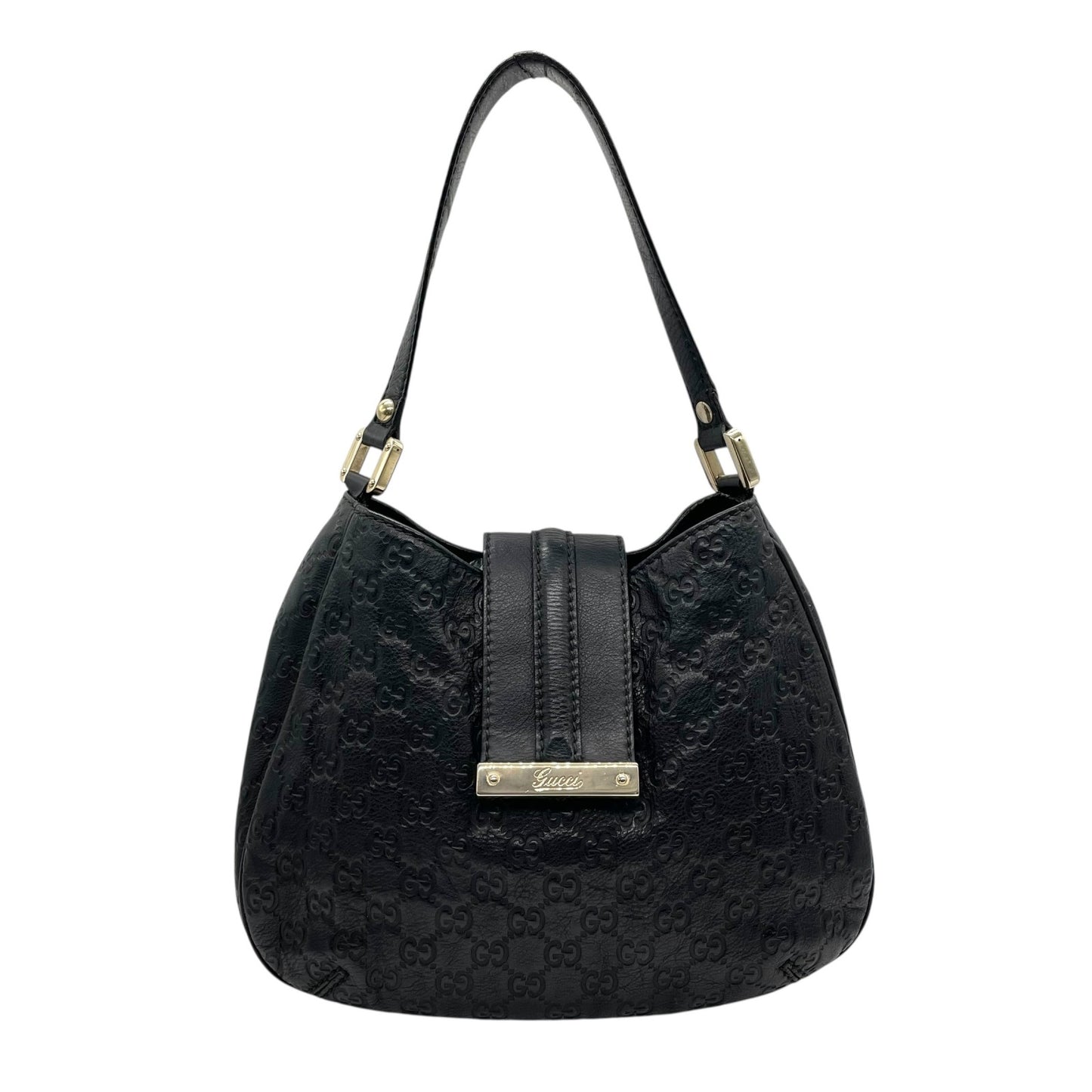 美品 グッチ GUCCI GG柄 グッチシマ レザー ホーボーバッグ ワンショルダー黒 ブラック ショルダーバッグ ロゴプレート ゴールド金具 ヴィンテージ レディース Z1